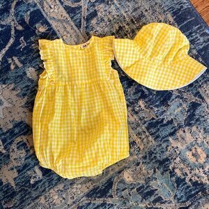 HELLO SIMONE 18m Titi Gingham Romper and Calista Gingham Hat